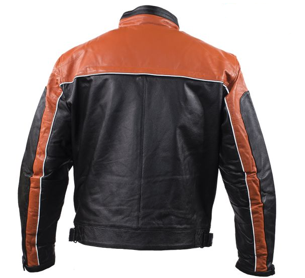 Leather Motorcycle Jacket - Men's -  Orange and Black - MJ780-ORG-DL