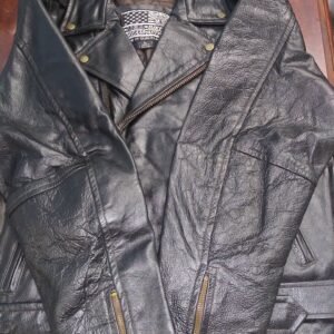 Embossed Retro Black Eagle Motorcycle Jacket with Side Laces and Live To Ride - SKU MJ703-01-NLR-DL