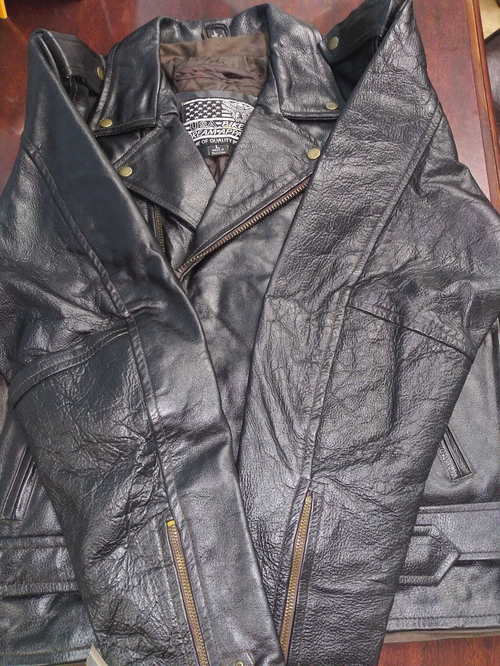 Embossed Retro Black Eagle Motorcycle Jacket with Side Laces and Live To Ride - SKU MJ703-01-NLR-DL