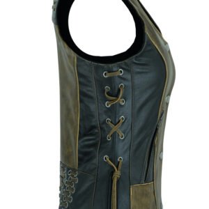 Women's Two Tone Leather Vest With Grommet and Lacing Accents - DS298-DS
