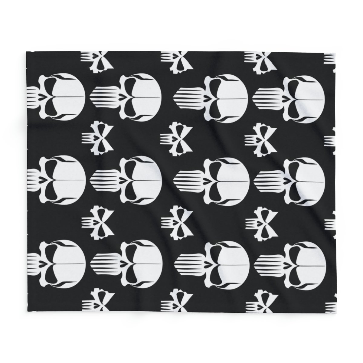 White Skulls on Black - 3 Different Sizes - Arctic Fleece Blanket