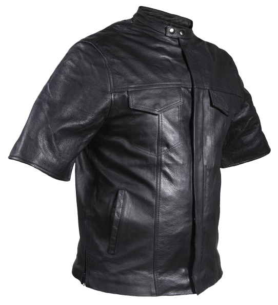 Men's Light Weight Leather Shirt with Short Sleeves - MJ822-11L-DL