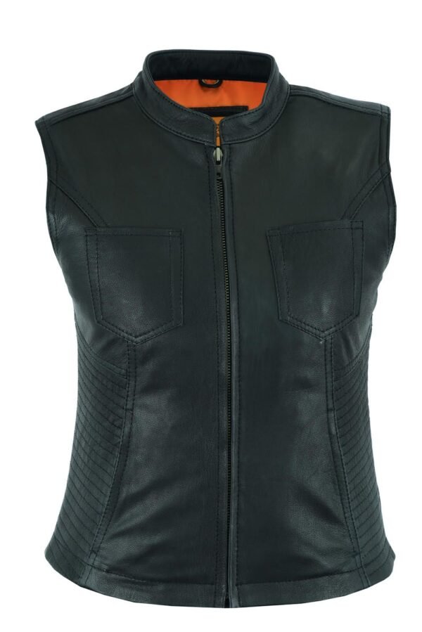 Leather Vest - Women's - Concealed Gun Pockets - Racer Collar - LV8528-07-DL