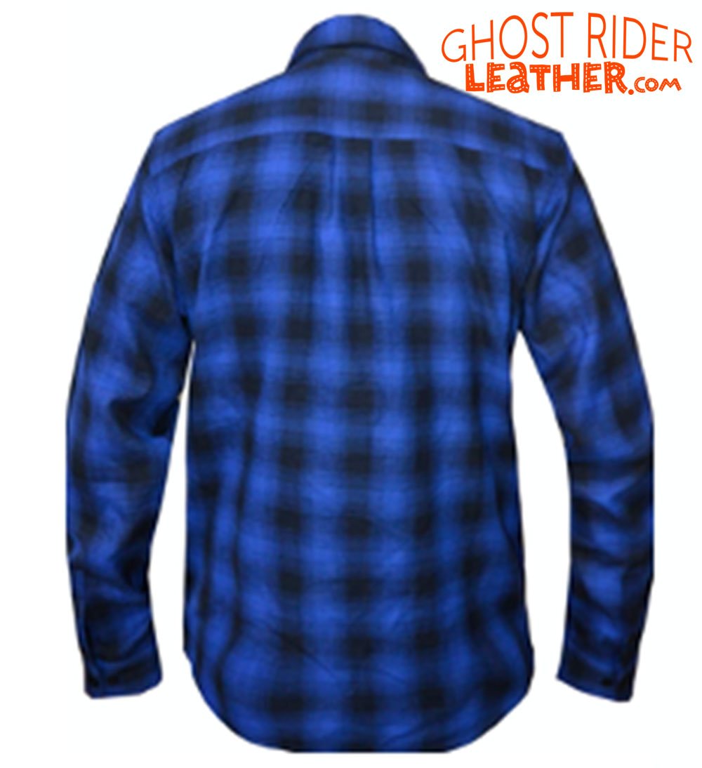 Flannel Motorcycle Shirt - Men's - Black and Blue Plaid - Armor - Up To Size 5XL -TW136-03-UN