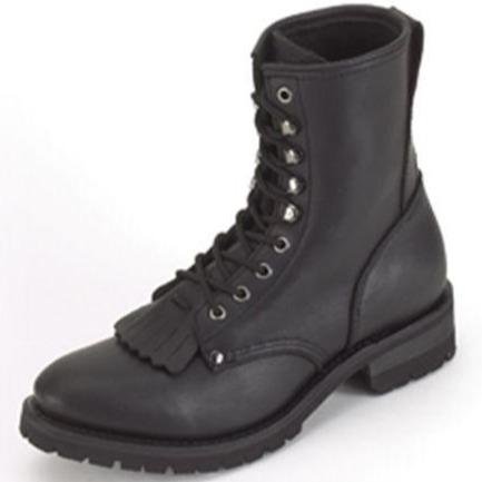 Leather Motorcycle Boots - Women's - Lace Up Front - Tassles - S14-LADIES-DL