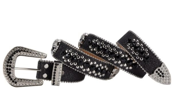 Unisex Rhinestone Bling Belt - Black and Silver - Skulls - Rhinestones - Faux Leather - FBL19-DL.