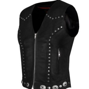 Leather Motorcycle Vest - Women's - Studs - Conchos - Zipper - N-LV8505-11-DL