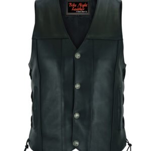 Leather Motorcycle Vest - Men's - Gun Pockets - Buffalo Nickel Snaps - Up To 8XL - DS142-DS