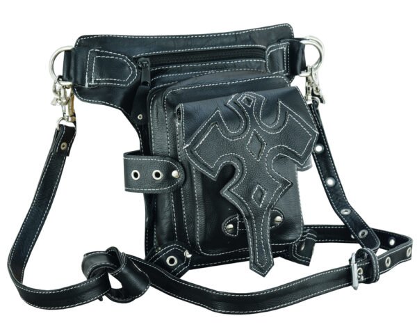 Black Leather Thigh Bag - Gun Holster Pocket - DS5852-DS