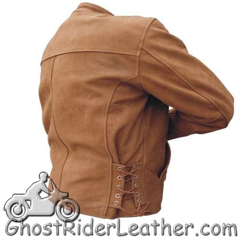 Men's Classic Style Brown Leather Motorcycle Jacket With Free Gloves- Up To Size 60 - SKU AL2015-AL