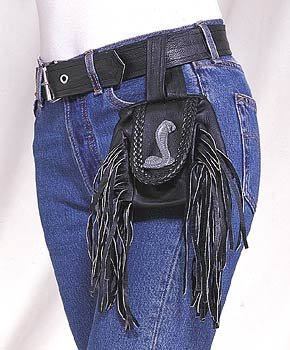 Leather Folding Pouch - Cobra - Fringe - Belt Bag - Motorcycle - AC1007-DL
