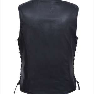 Leather Vest - Women's - USA Flag Liner - Side Laces - 6890.USA-UN