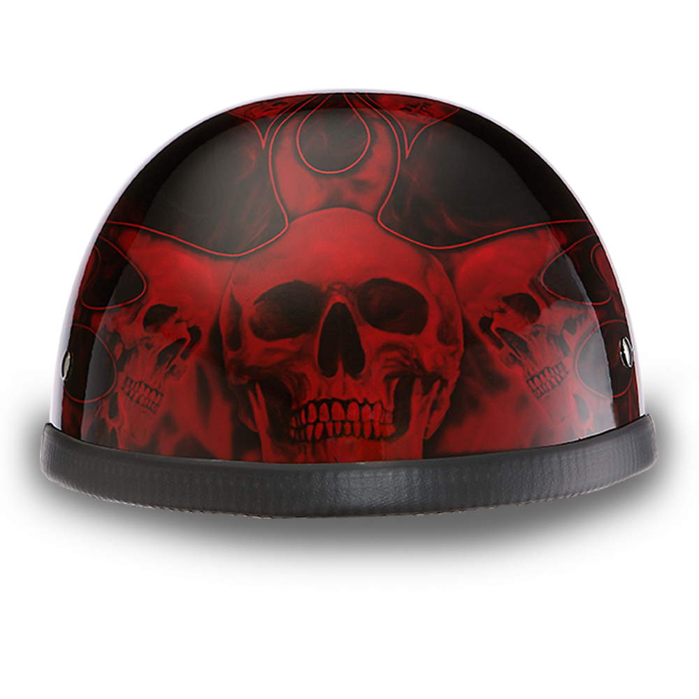 Novelty Motorcycle Helmet - Skull Red Flames - Eagle Shorty - 6002SFR-DH