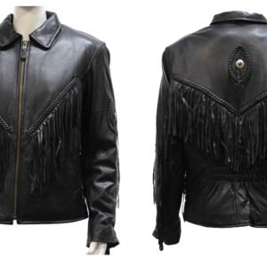 Women's Leather Motorcycle Jacket with Braid and Fringe Design - SKU LJ280-DL