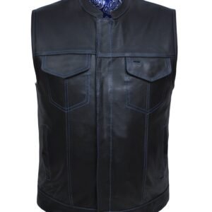 Leather Motorcycle Vest - Men's - Up To 8XL - Blue Paisley Liner - 6665-03-UN