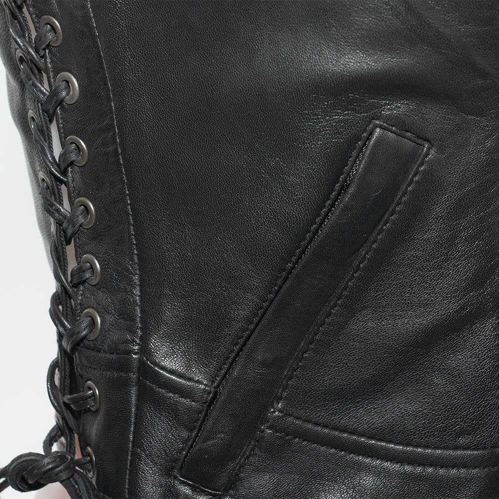 Leather Motorcycle Vest - Women's - Raven - FIL542GDD-FM