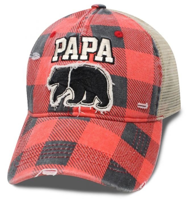 Distressed Buffalo Plaid - Ball Cap - Papa Bear - Red and Black - SHTVPP-DS