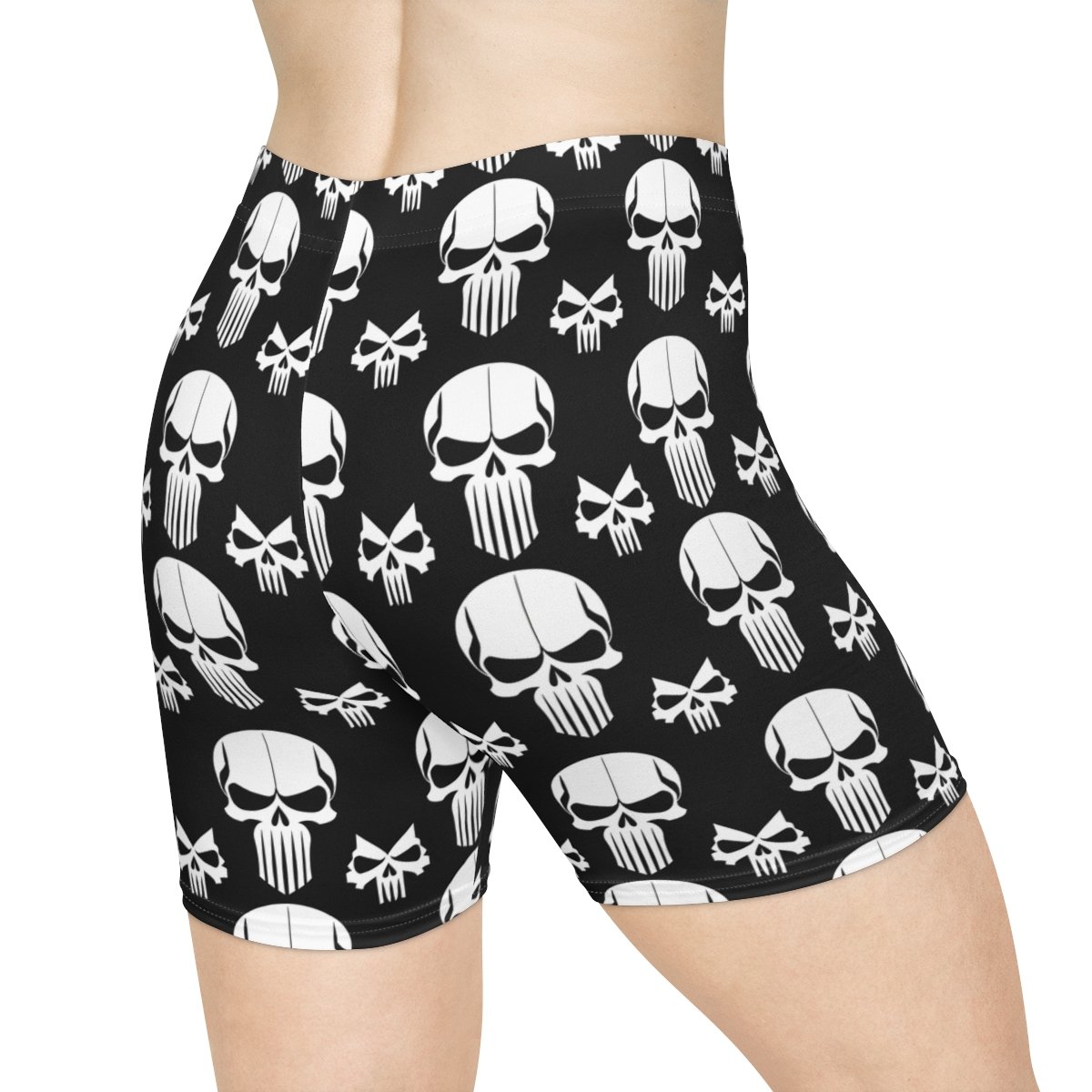 Angry Skulls - White on Black - Women's Biker Shorts Angry Skulls - White on Black - Women's Biker Shorts