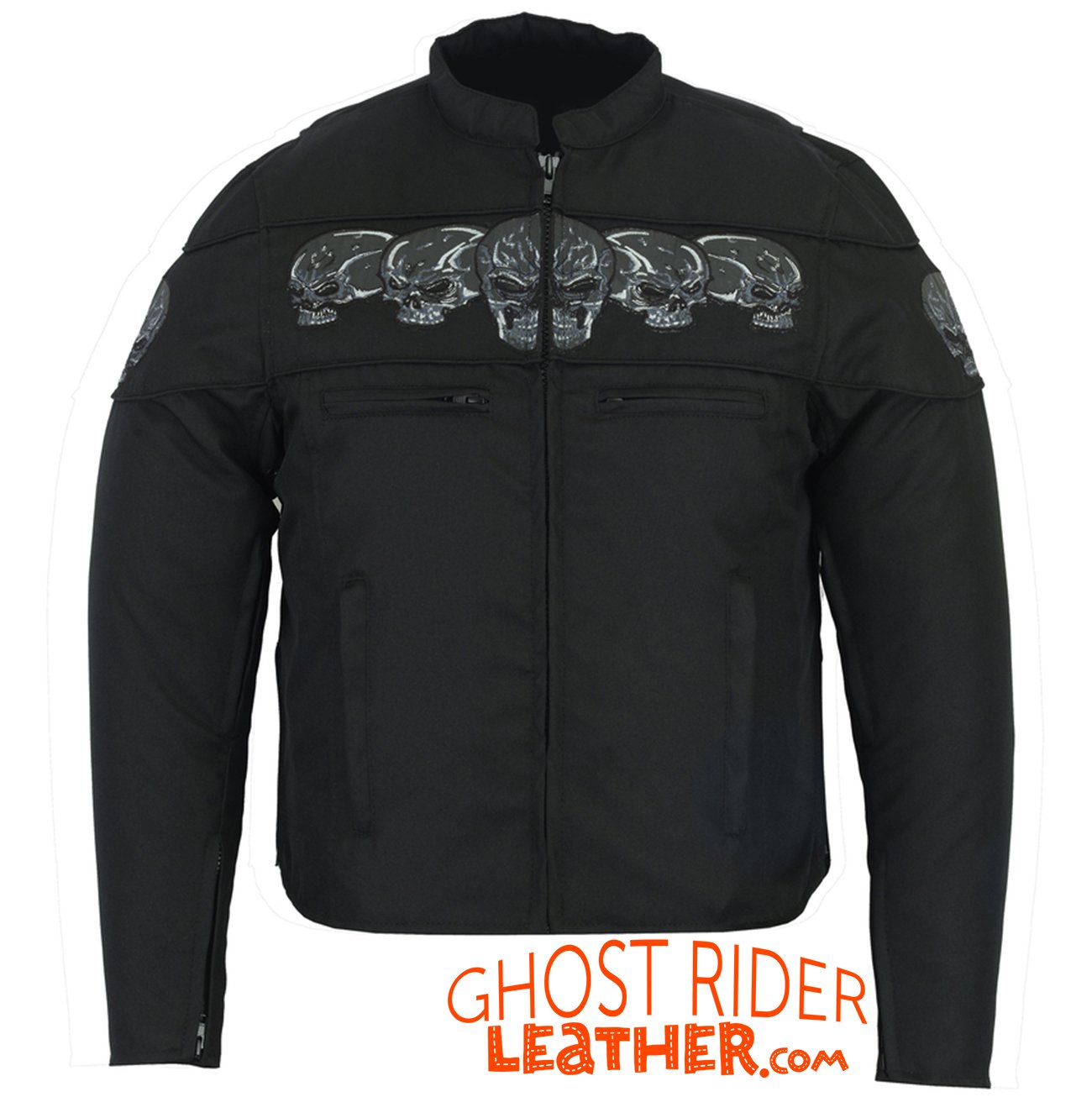 Textile Motorcycle Jacket - Men's - Reflective Skulls - Up To 6XL - Concealed Carry Pockets - DS600-DS