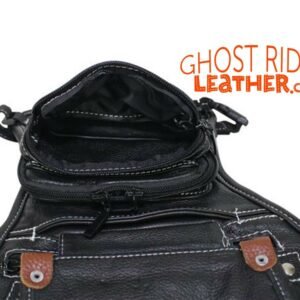 Leather Thigh Bag - Gun Pocket - Black - Touch of Brown - Motorcycle - AC1029-11-BRN2T-DL