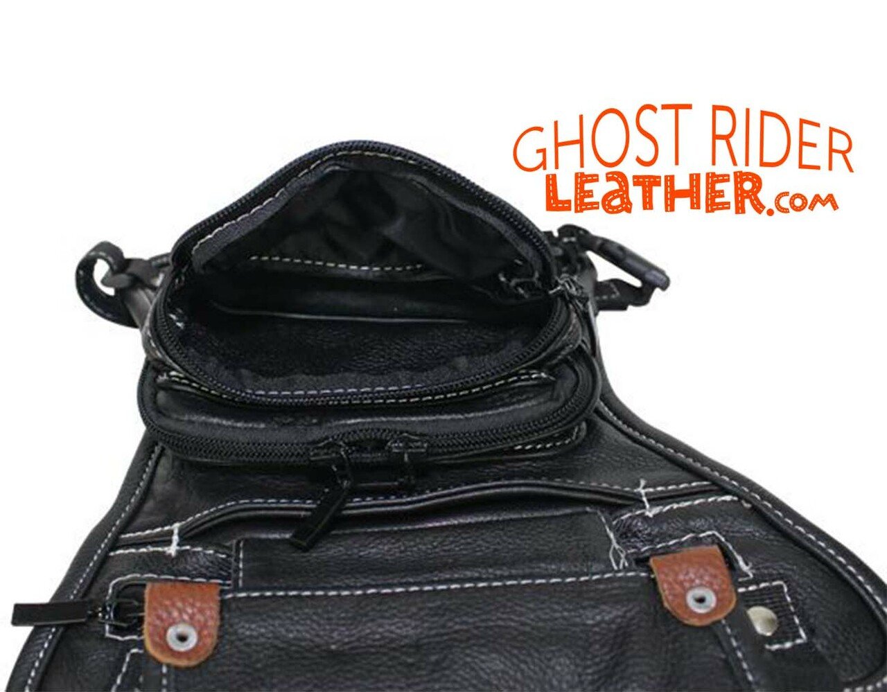 Leather Thigh Bag - Gun Pocket - Black - Touch of Brown - Motorcycle - AC1029-11-BRN2T-DL