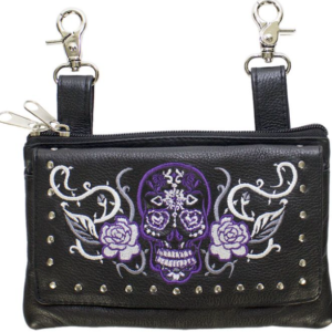 Leather Belt Bag - Purple - Sugar Skull Roses - Handbag - BAG35-EBL14-PURP-DL