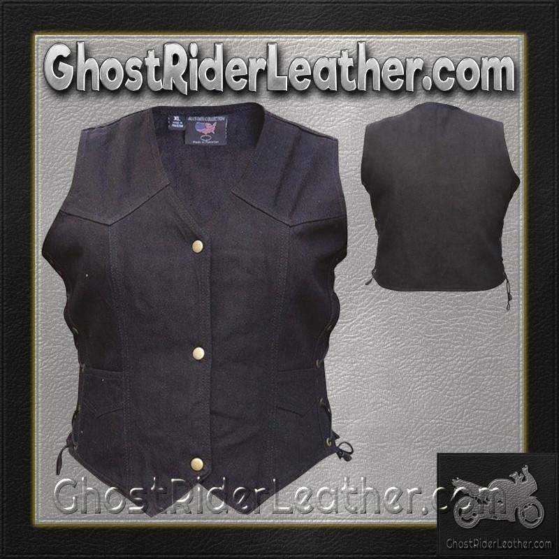 Denim Vest - Women's - Black - Gun Pockets - Side Laces - AL2981-AL