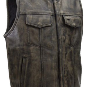 Leather Motorcycle Vest - Men's - Distressed Brown - Club - MV320-ZIP-12-DL