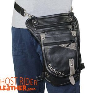 Leather Thigh Bag - Gun Pocket - Black - Touch of Distressed Brown - Motorcycle - AC1029-11-BRN12T-DL