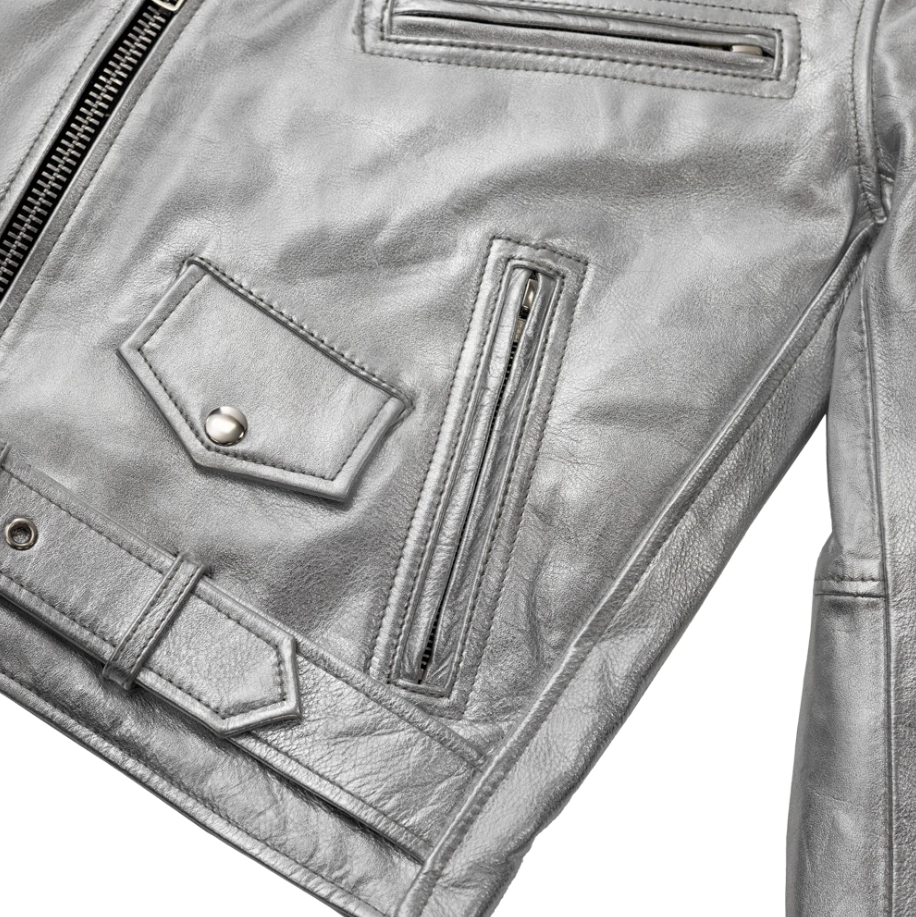 Leather Motorcycle Jacket - Women's - Vivid Silver - Deirdre - BH-J02-FM