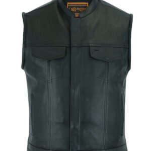 Leather Motorcycle Vest - Men's - Gun Pockets - Up To 12XL - Big and Tall - DS189A-DS