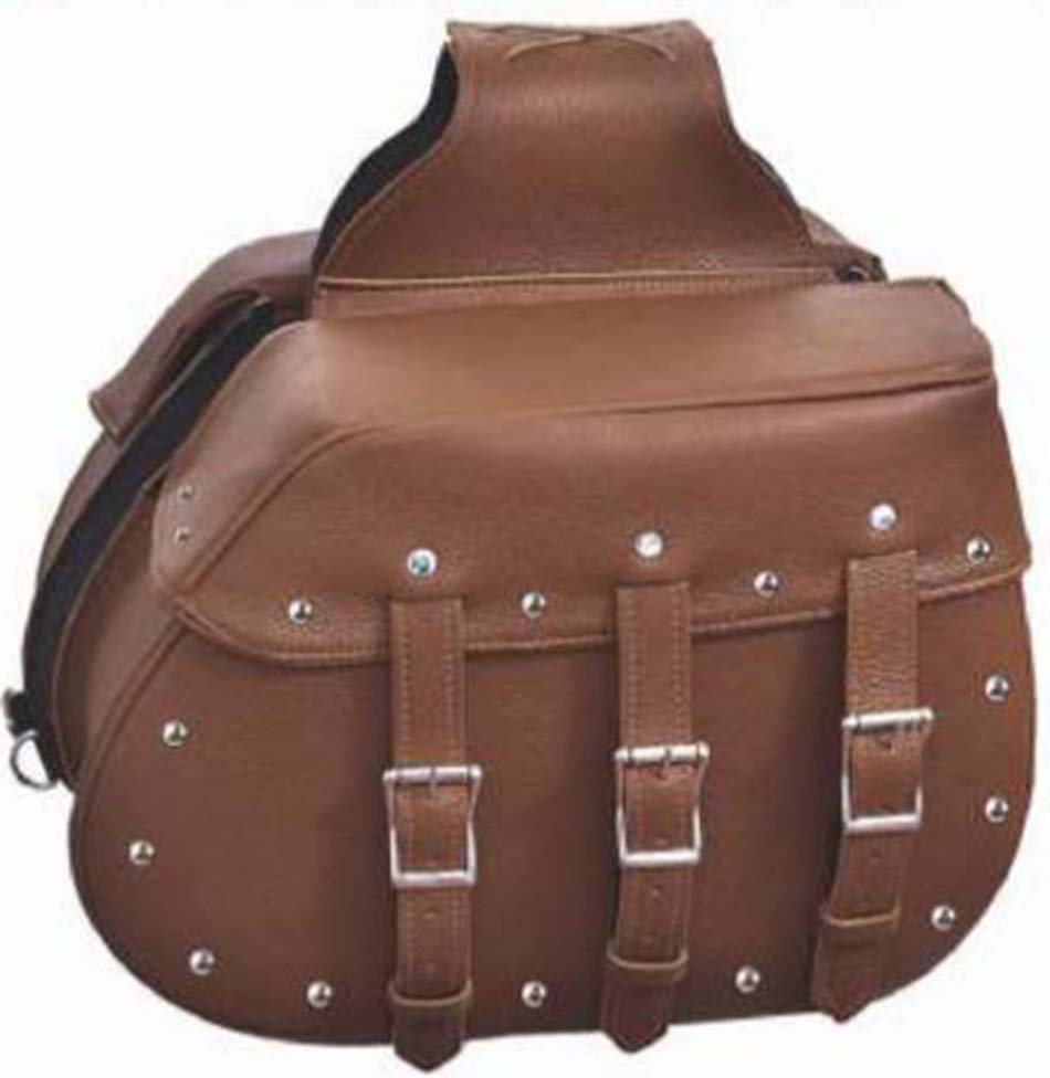 Saddlebags - Brown Leather - Studs - Motorcycle Luggage - 9351-ZP-UN