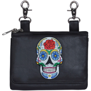 Leather Clip on Bag - Sugar Skull Design -  Belt Bag - 5740-00-UN