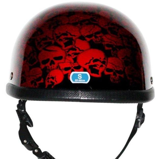 Novelty Motorcycle Helmet - Burgundy Red Skull Boneyard - Shorty - H6401-BURG-DL