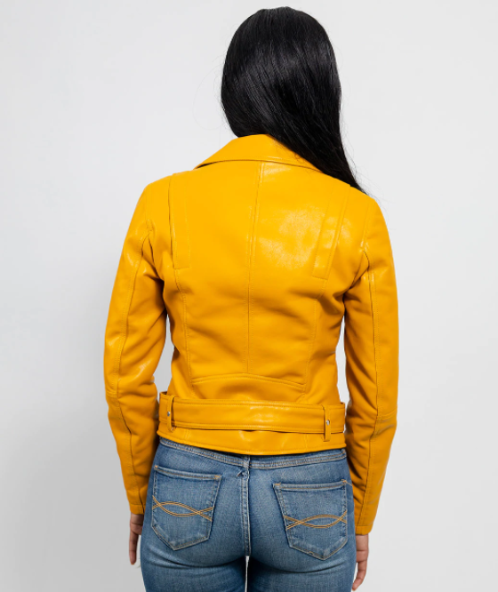 Vegan Leather Motorcycle Jacket - Women's - Mustard Yellow - Remy - WBL1390-WB