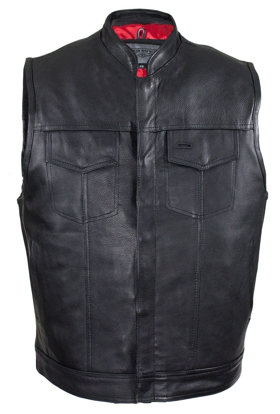 Leather Vest - Motorcycle Club - Red Lining - Premium - MV316-DL