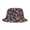 Pink Skulls and White Roses Pattern - Pink and White on Black - Biker Bucket Hat