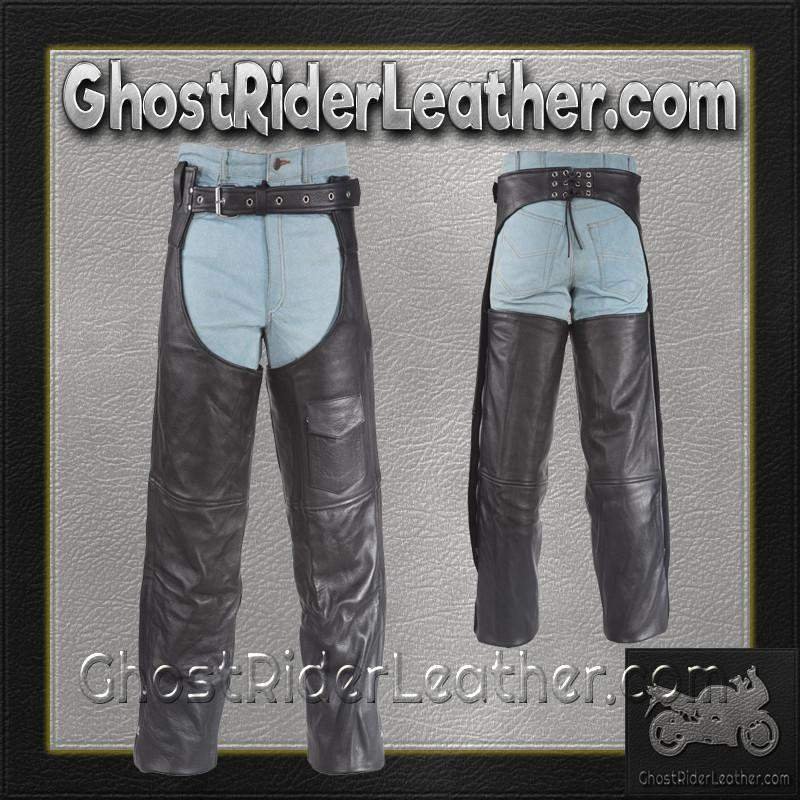 Leather Chaps - For Men and Women - Plain - Motorcycle - Biker - C325-04-DL