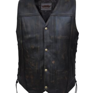 Leather Motorcycle Vest - Men's - Ten Pocket - Nevada Brown - 2632-ABR-UN