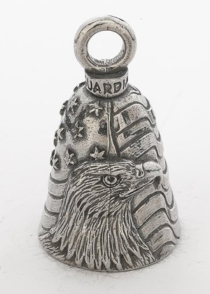 Bald Eagle - USA Flag - Pewter - Motorcycle Guardian Bell - Made In USA - SKU GB-BALD-EAGLE-DS