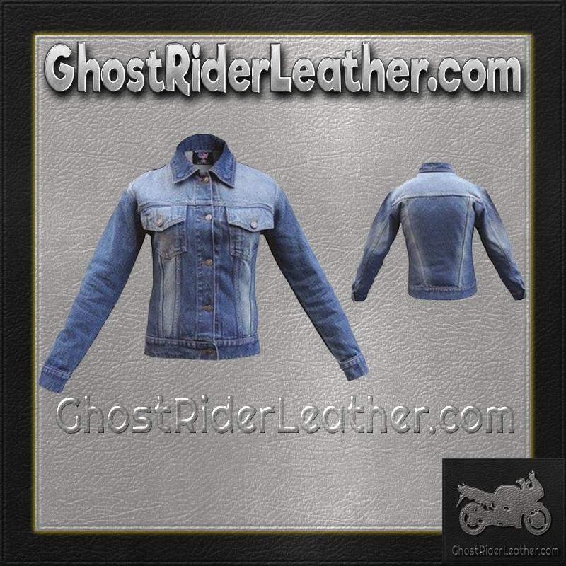 Women's Blue Denim Jacket with Rub Off On Front and Back - AL2990-AL.