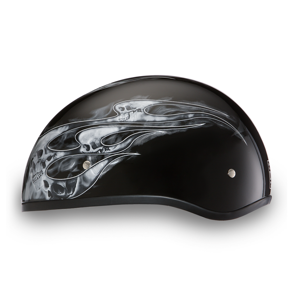 DOT Motorcycle Helmet - Skull Silver Flames - Shorty - D6-SFS-DH