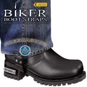Dealer Leather Pair of Biker Boot Straps - 6 Inch - Freemasons - Motorcycle - BBS-FM6-DS