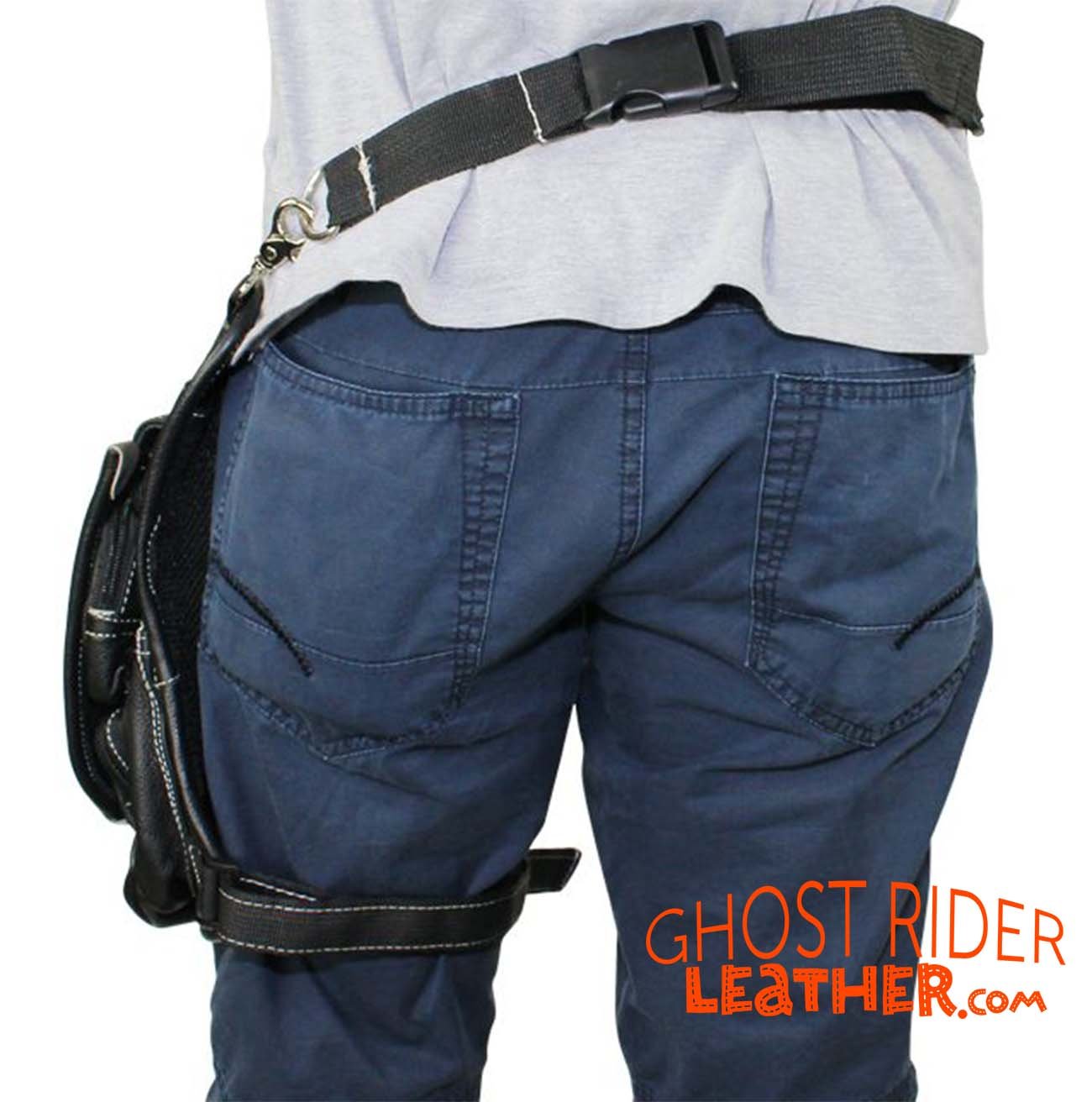 Leather Thigh Bag - Gun Pocket - Black - Touch of Distressed Brown - Motorcycle - AC1029-11-BRN12T-DL