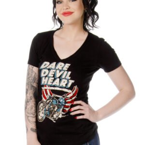 Women's Sliced Back Shirt - Dare Devil Heart - 7680BLK-DS