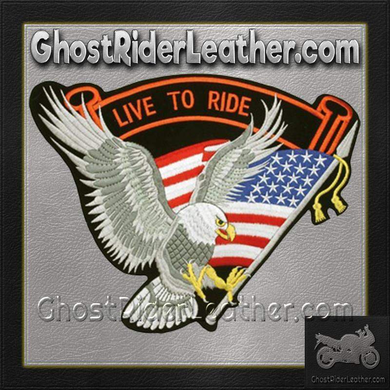 Silver Eagle with USA Flag and Live To Ride Banner Patch / SKU GRL-PAT-A10-DL