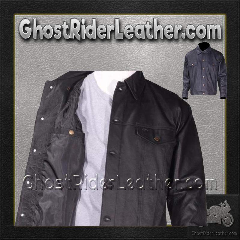 Men's Leather Shirt Jacket with Button Closure - MJ778-DL