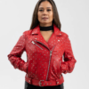 Red Leather Motorcycle Jacket - Women's - Handcrafted Studs - Claudia - WBL1723-RED-FM