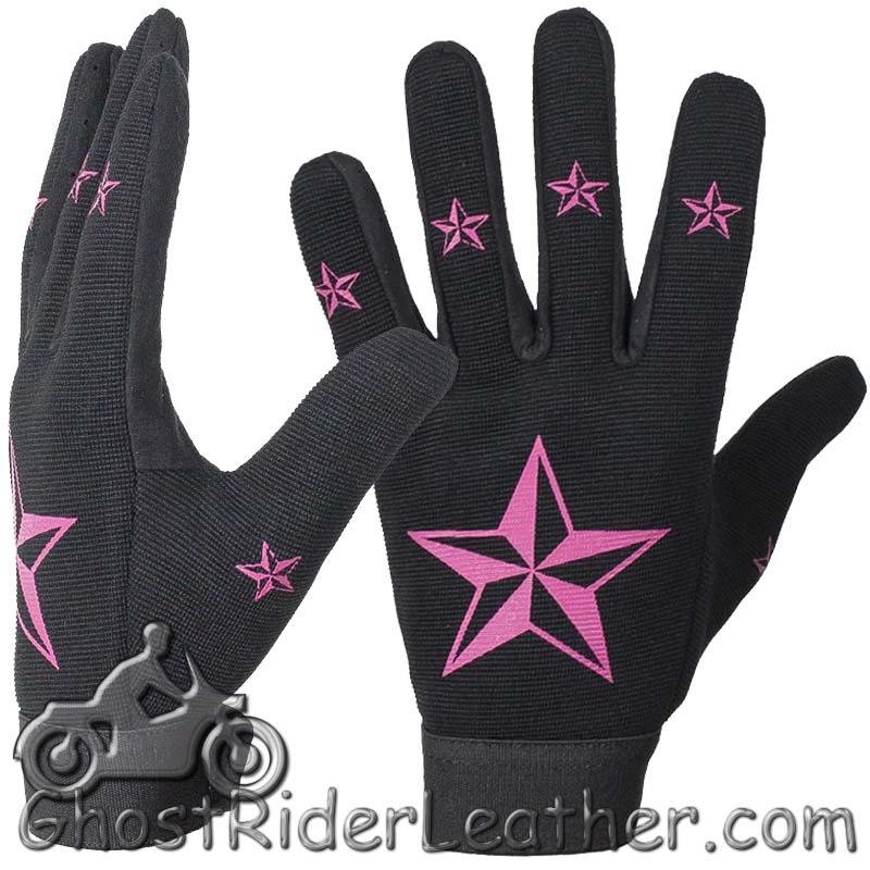 Ladies Mechanics Gloves With Pink Stars - SKU GLZ87-DL