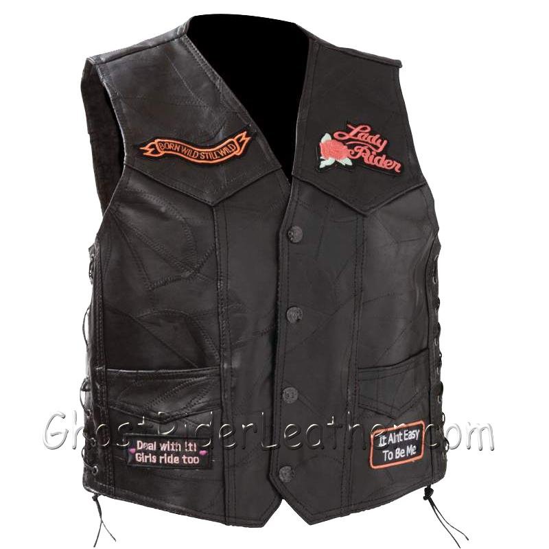 Patchwork Leather Vest - Women's - Many Patches - GFVLADY-BF